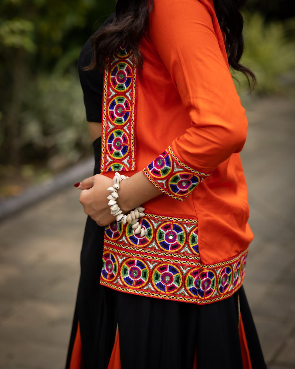 Navratri Collection Black and Orange Lehenga With Koti and Blouse👜