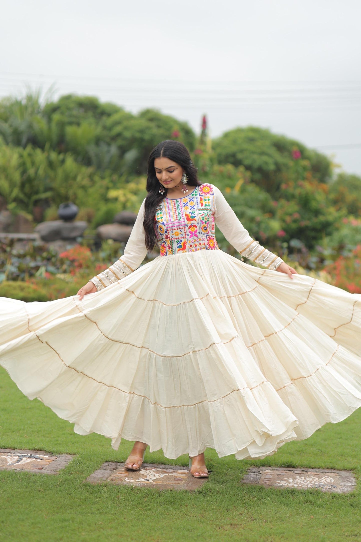 Kora Cotton with Multi Thread Embroidered & Gota patti Work Gown