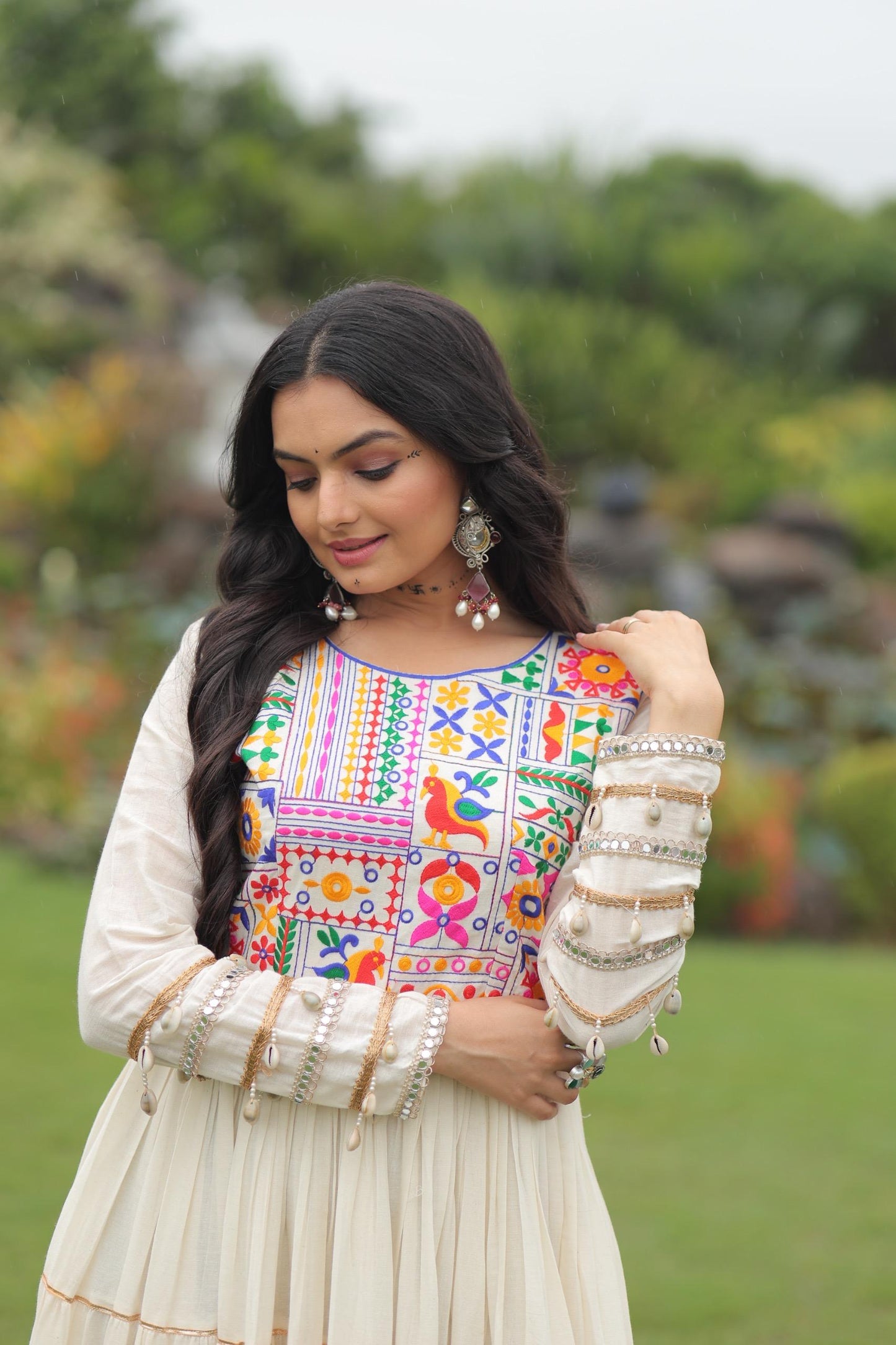 Kora Cotton with Multi Thread Embroidered & Gota patti Work Gown