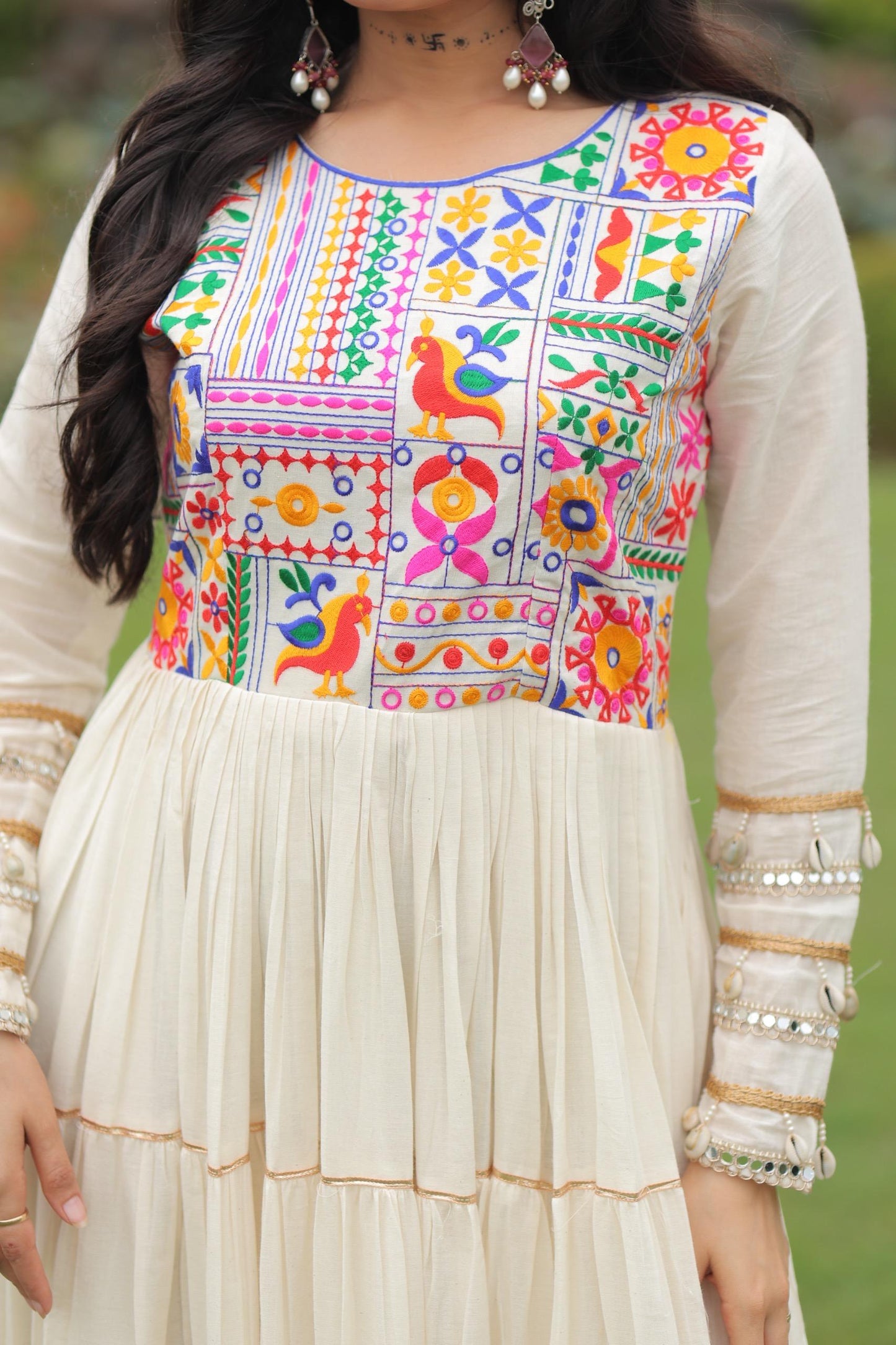 Kora Cotton with Multi Thread Embroidered & Gota patti Work Gown