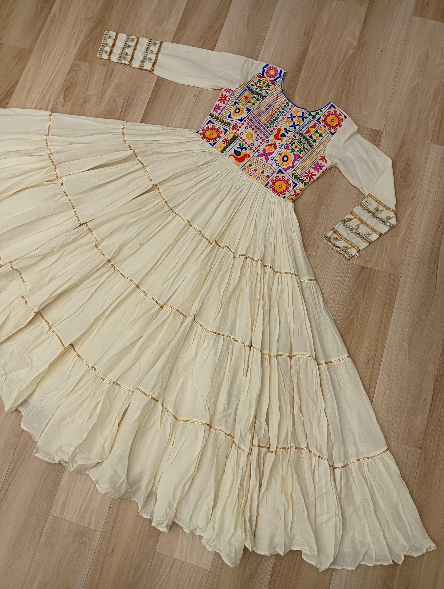 Kora Cotton with Multi Thread Embroidered & Gota patti Work Gown