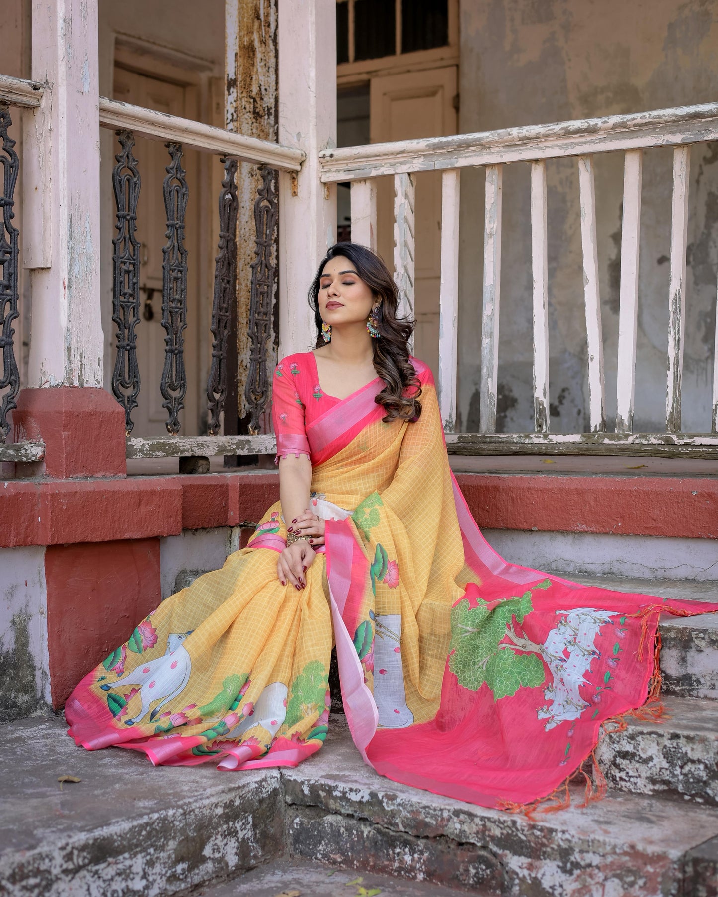Pure linen saree