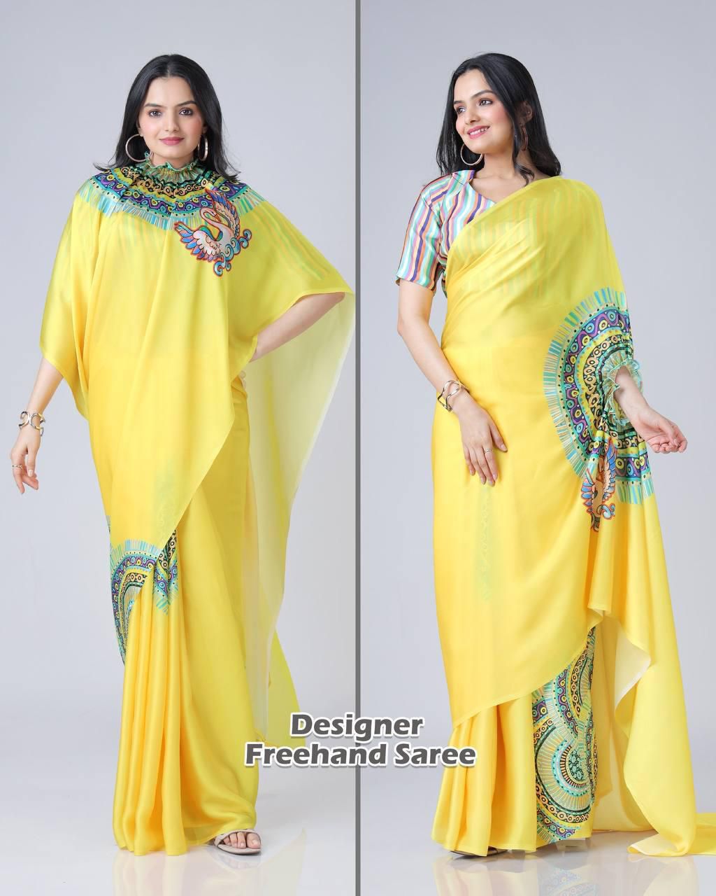 READY WEAR FREE HAND CREPE SILK SAREE