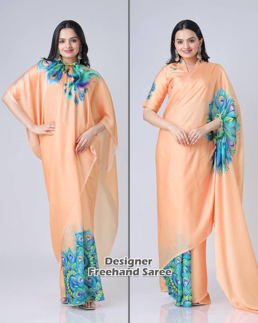READY WEAR FREE HAND CREPE SILK SAREE