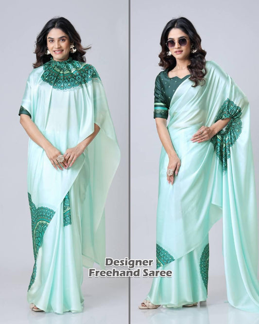 READY WEAR FREE HAND CREPE SILK SAREE