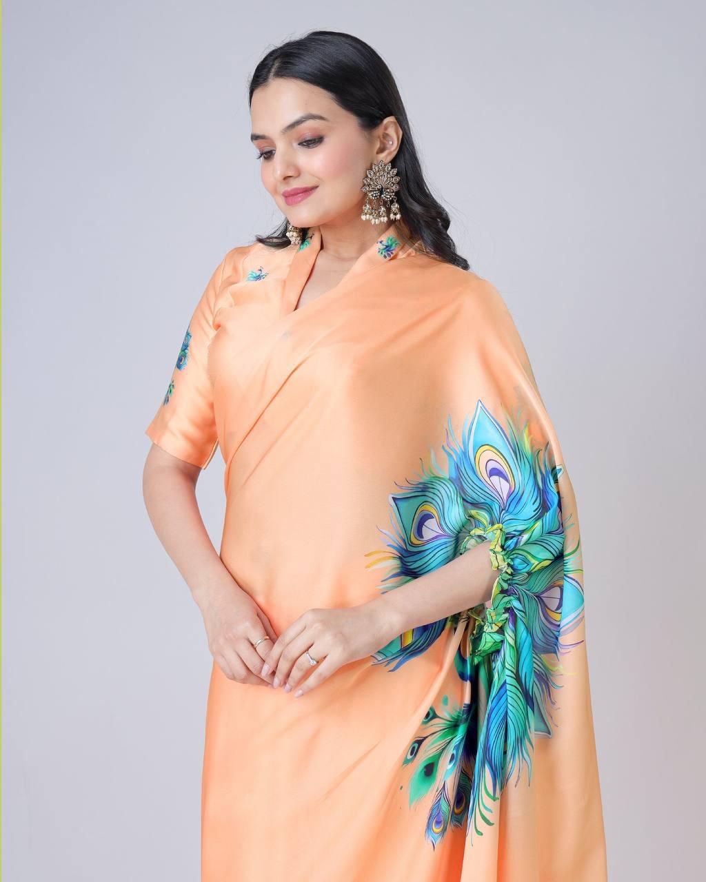 READY WEAR FREE HAND CREPE SILK SAREE