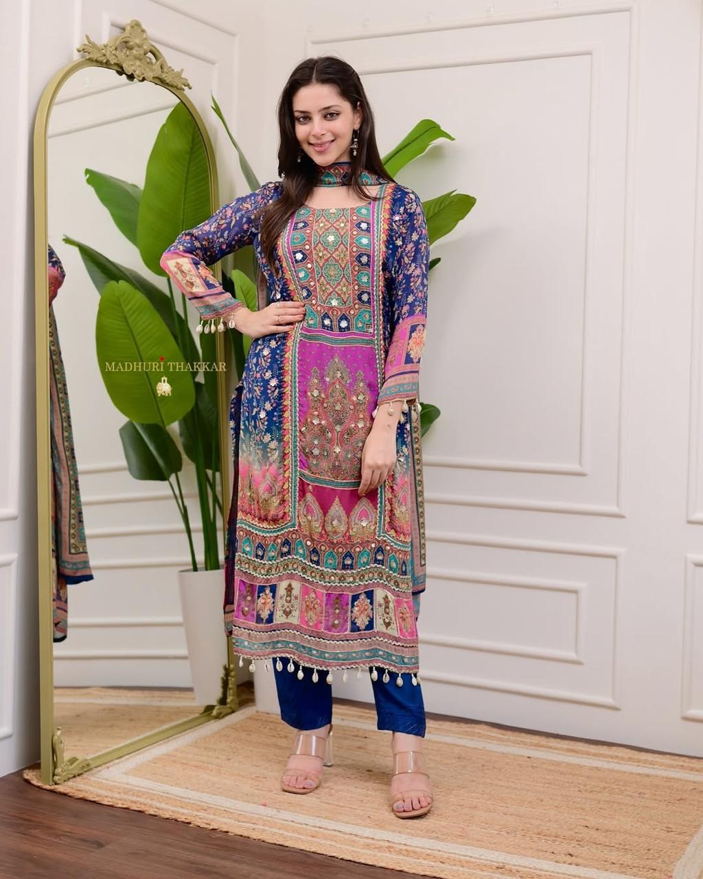 HEAVY WORK & PRINT KURTI PANT SET