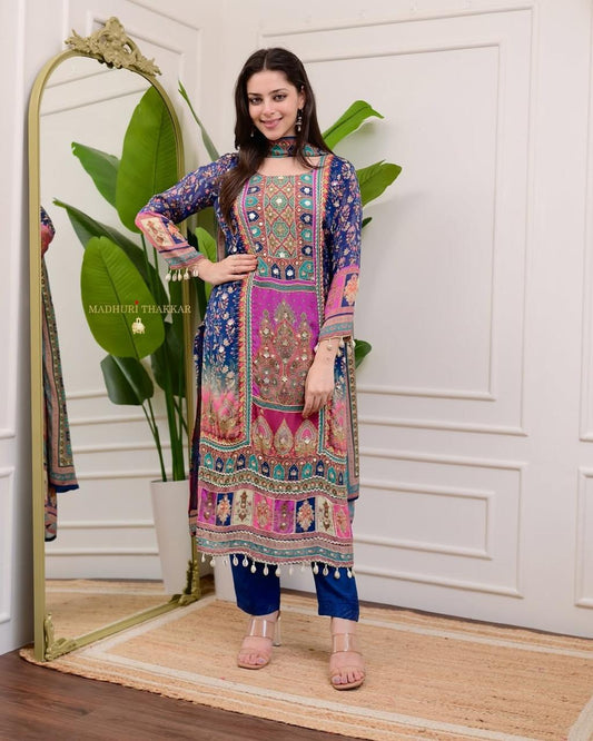 HEAVY WORK & PRINT KURTI PANT SET