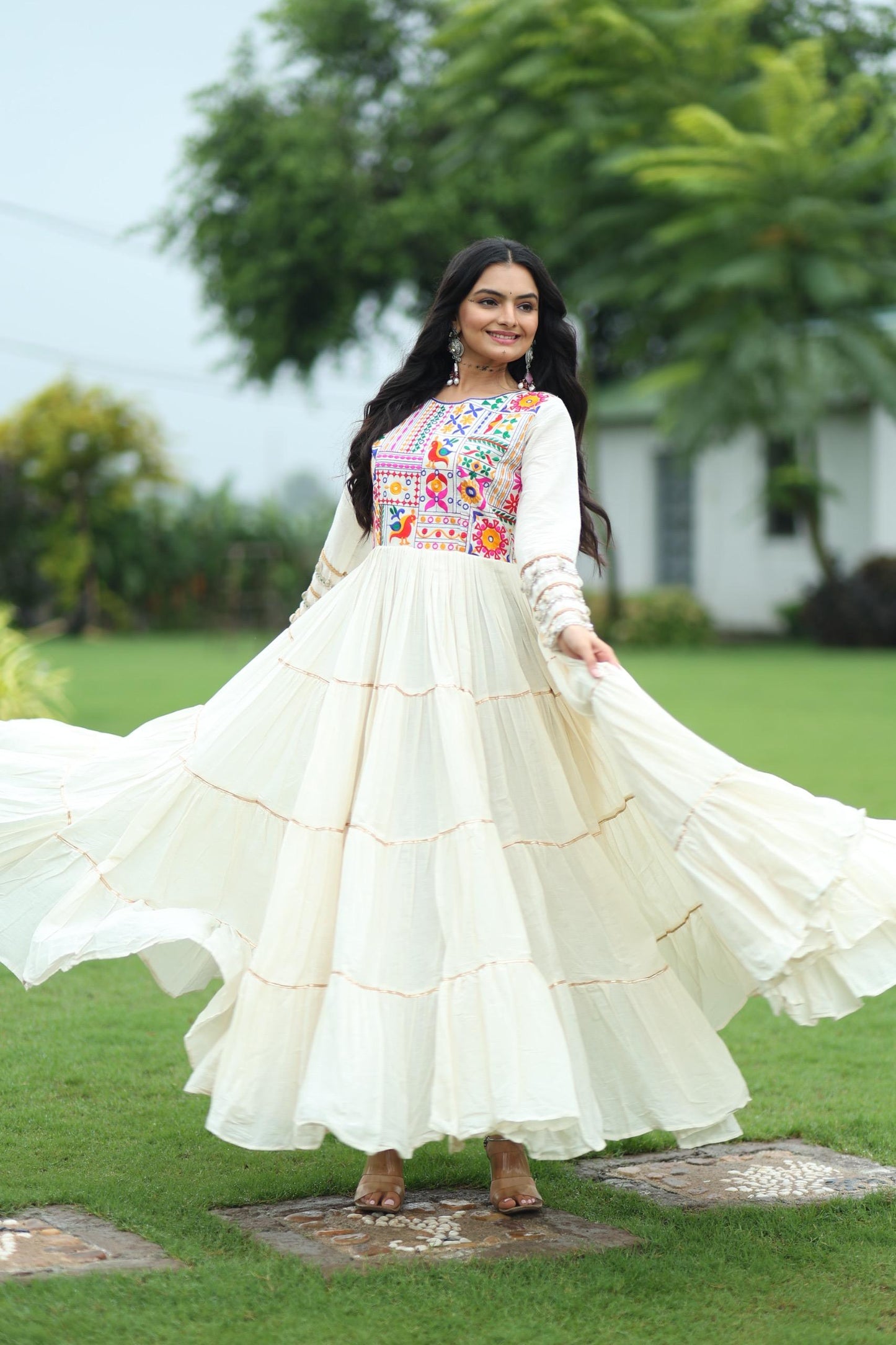 Kora Cotton with Multi Thread Embroidered & Gota patti Work Gown