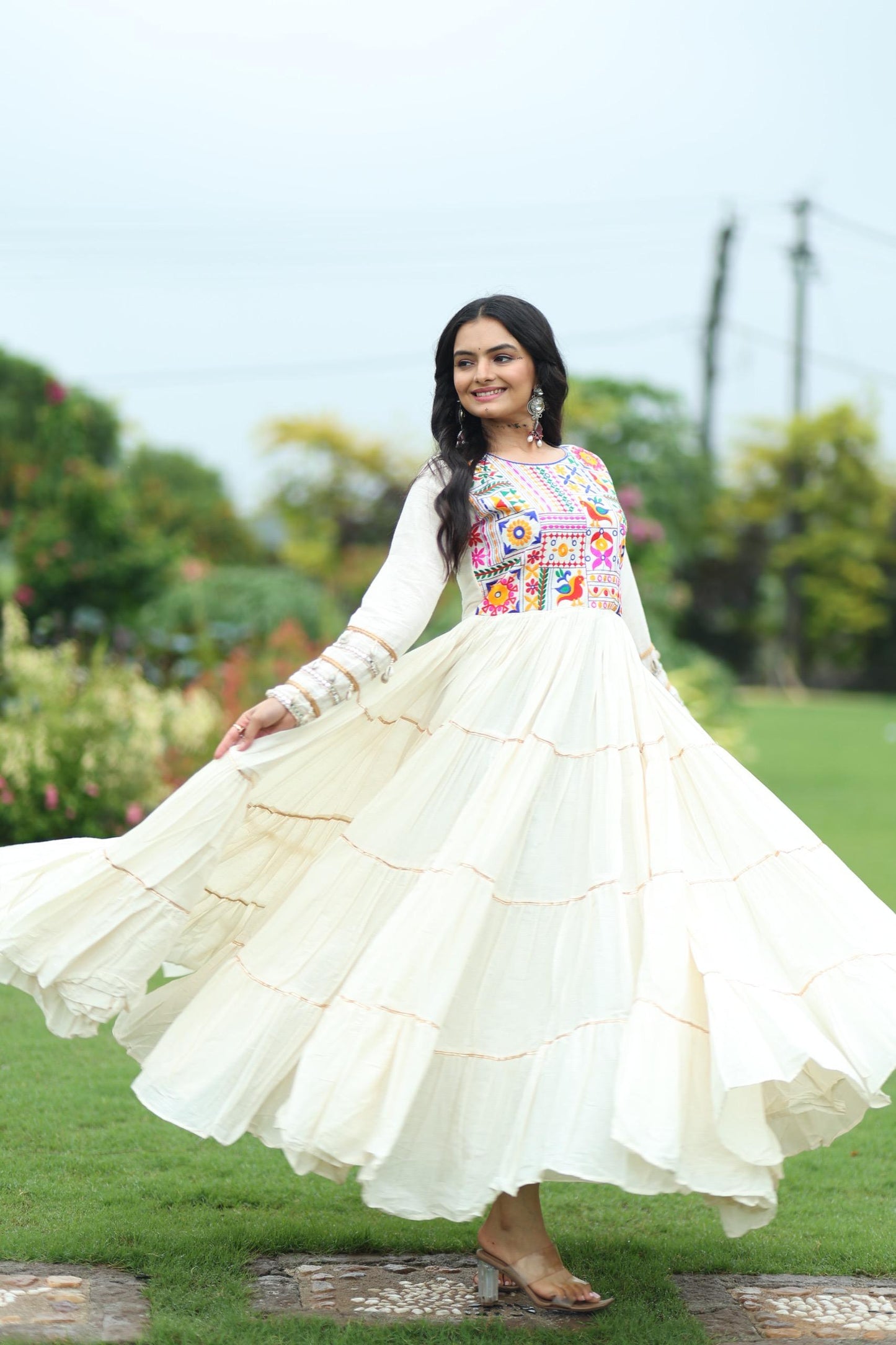 Kora Cotton with Multi Thread Embroidered & Gota patti Work Gown