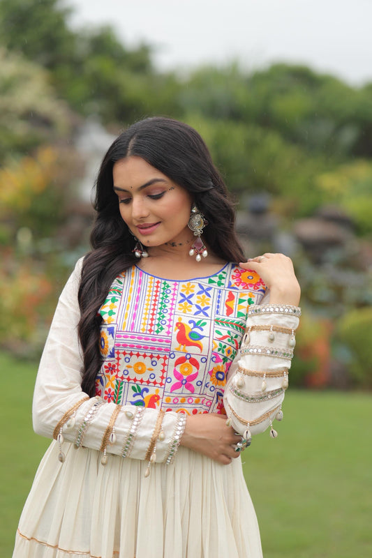 Kora Cotton with Multi Thread Embroidered & Gota patti Work Gown