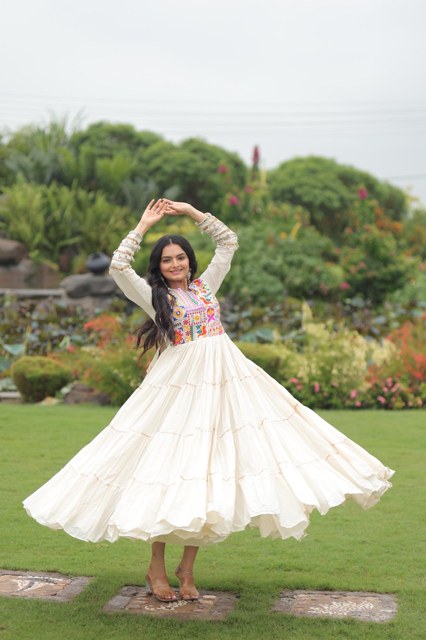Kora Cotton with Multi Thread Embroidered & Gota patti Work Gown