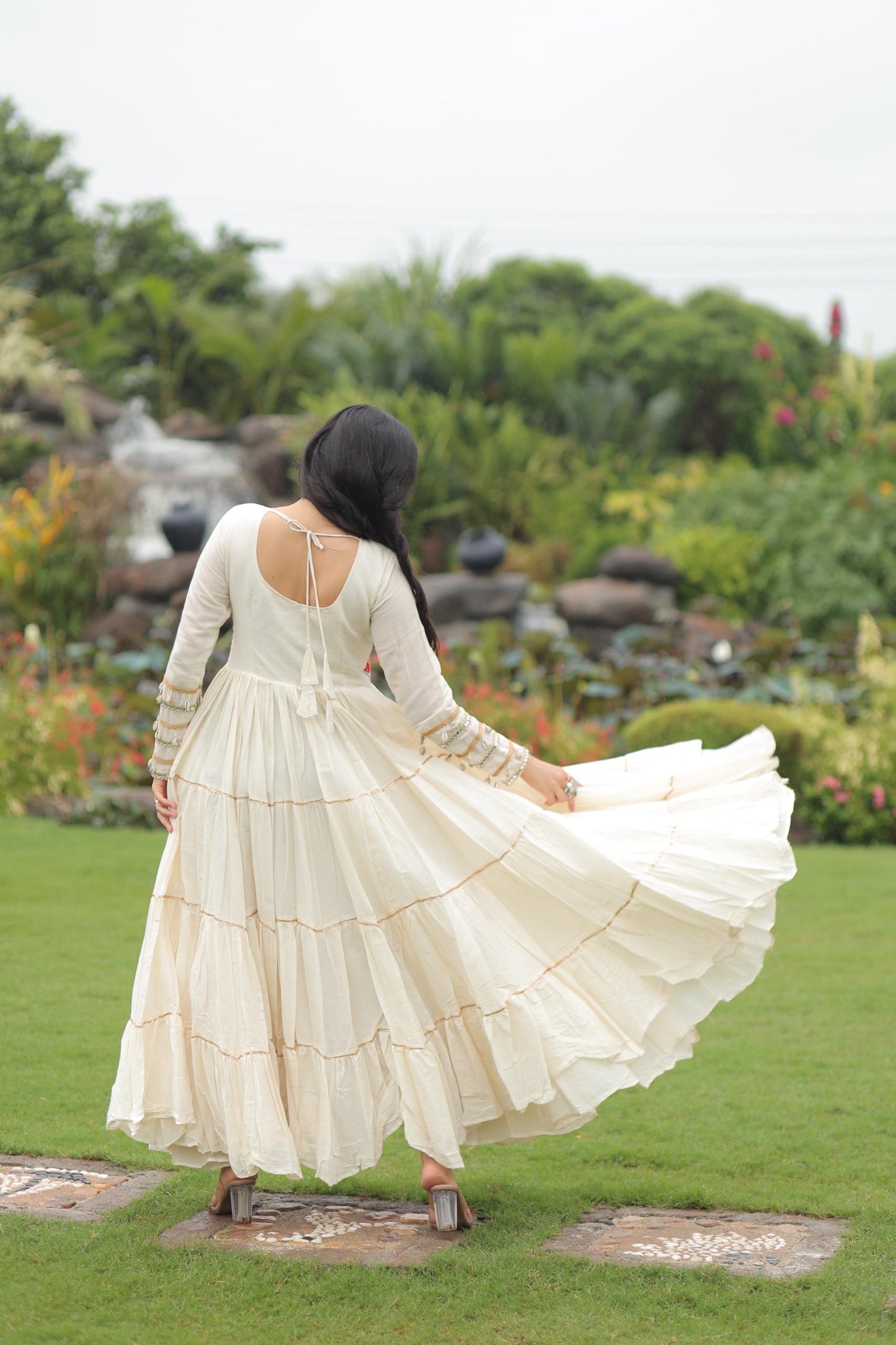 Kora Cotton with Multi Thread Embroidered & Gota patti Work Gown