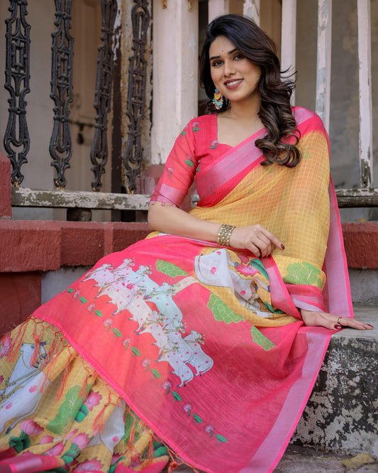 Pure linen saree