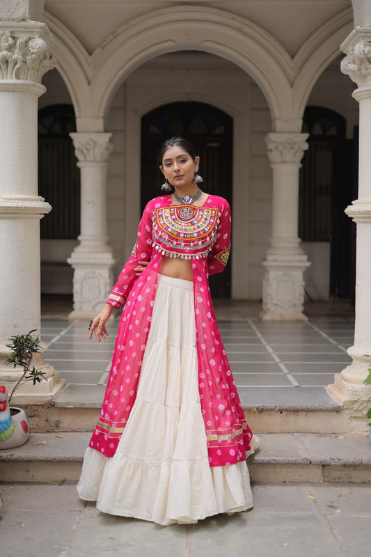 Navratri Special Bandhani Print work with kutchi patchework Kurti