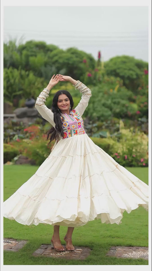Kora Cotton with Multi Thread Embroidered & Gota patti Work Gown